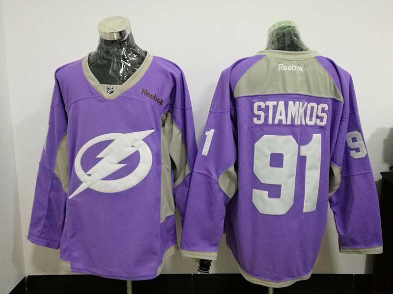 Tampa Bay Lightning #91 Steven Stamkos Purple Hockey Fights Cancer Night Reebok Stitched Jersey